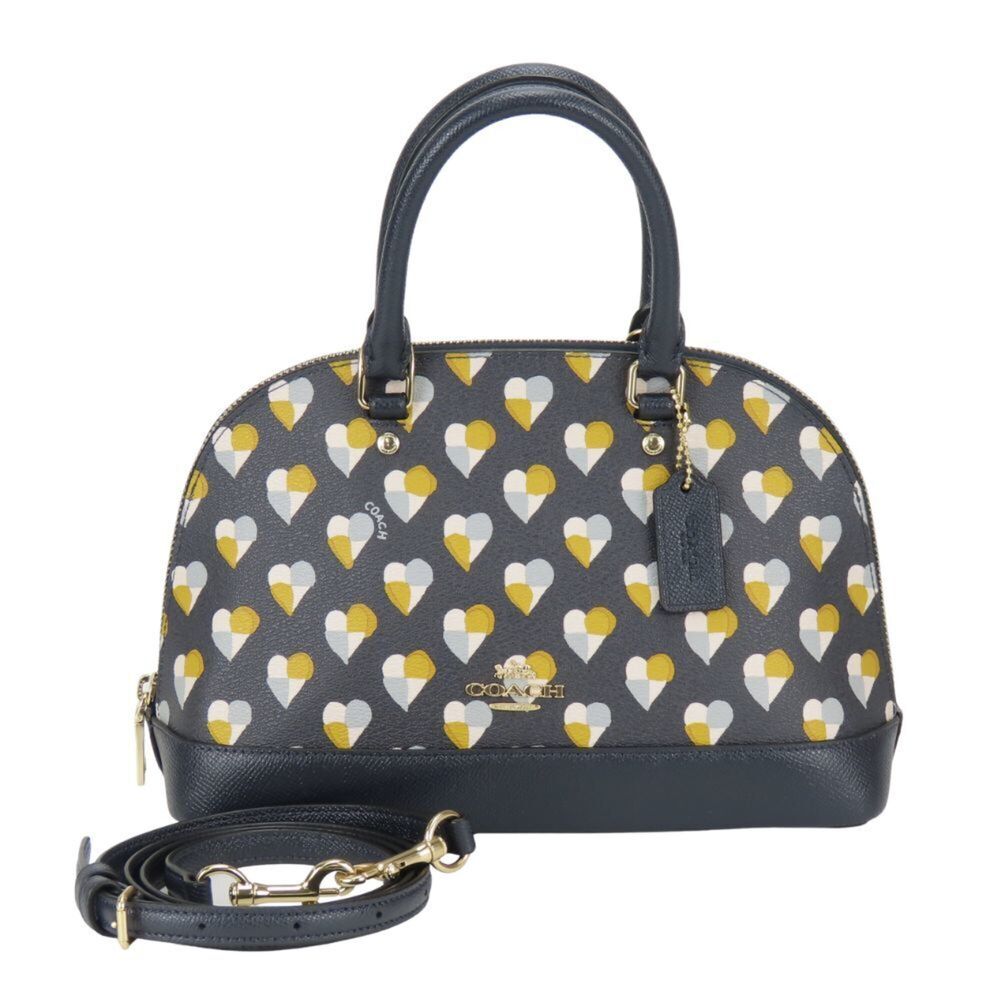 Coach Heart Handbag F25916 Leather Navy Mustard Gray White Crossbody Shoulder...
